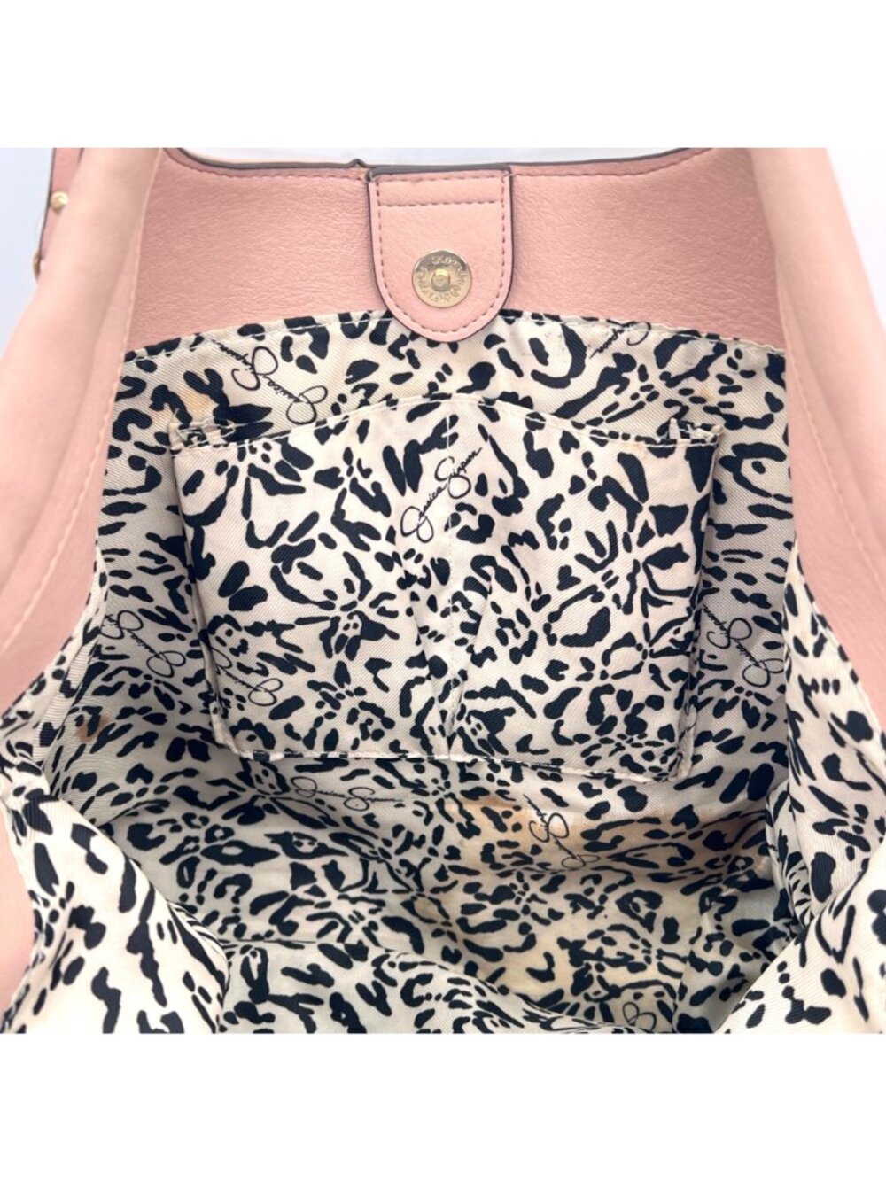 Jessica Simpson Blush Pink Tote Bag With Gold Chain Detail Leopard Print Lining - Picture 9 of 16